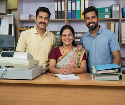 Three shop staff smiling behind their counter